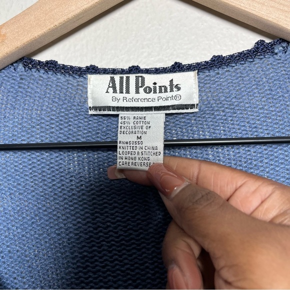 VTG 90s Women Cottage Core Cardigan Sweater Medium Blue Floral Embroidered - Picture 4 of 11